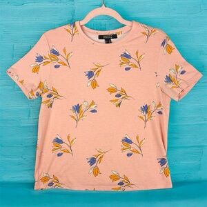 Forever 21 Contemporary Floral Light Pink Short Sleeve Tee XS